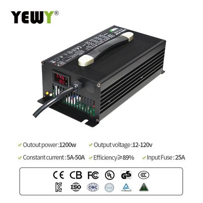 48V 20A LiFePO4 Fast Charger เครื่องชาร์จแบตเตอรี่รถกอล์ฟสีดำ ODM