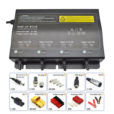 DC12V 14.6V 10A چند کانال قابل حمل ضد آب باتری شارژر IP65 Lifepo4 سرب باتری لیتیوم یون شارژر